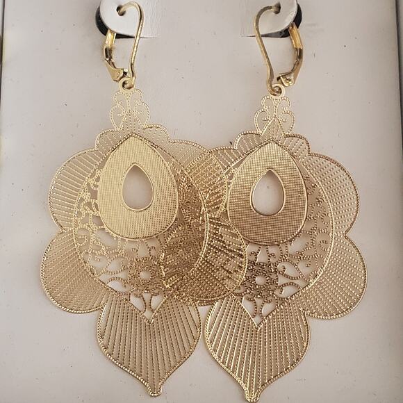 Piper K Long Filigree Earrings Gold Plated Boho New in Box Dressy Casual - Picture 2 of 6